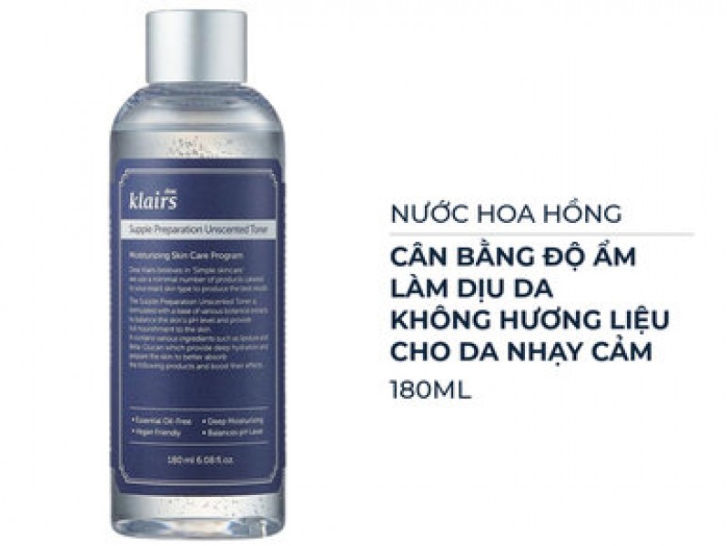 Nước Hoa Hồng Klairs Không Mùi Cho Da Nhạy Cảm 180ml Supple Preparation Unscented Toner