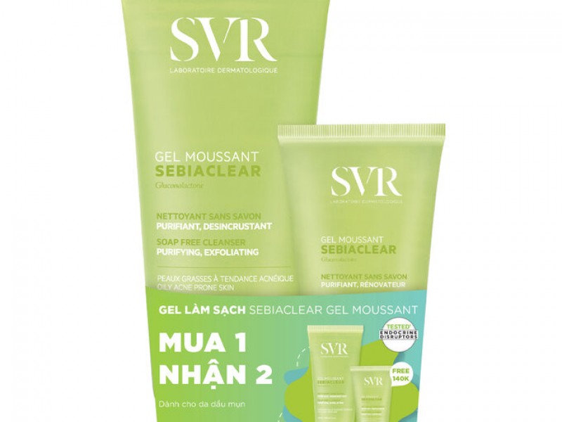 Bộ Gel Rửa Mặt SVR Không Chứa Xà Phòng Cho Da Dầu 200ml + 55ml