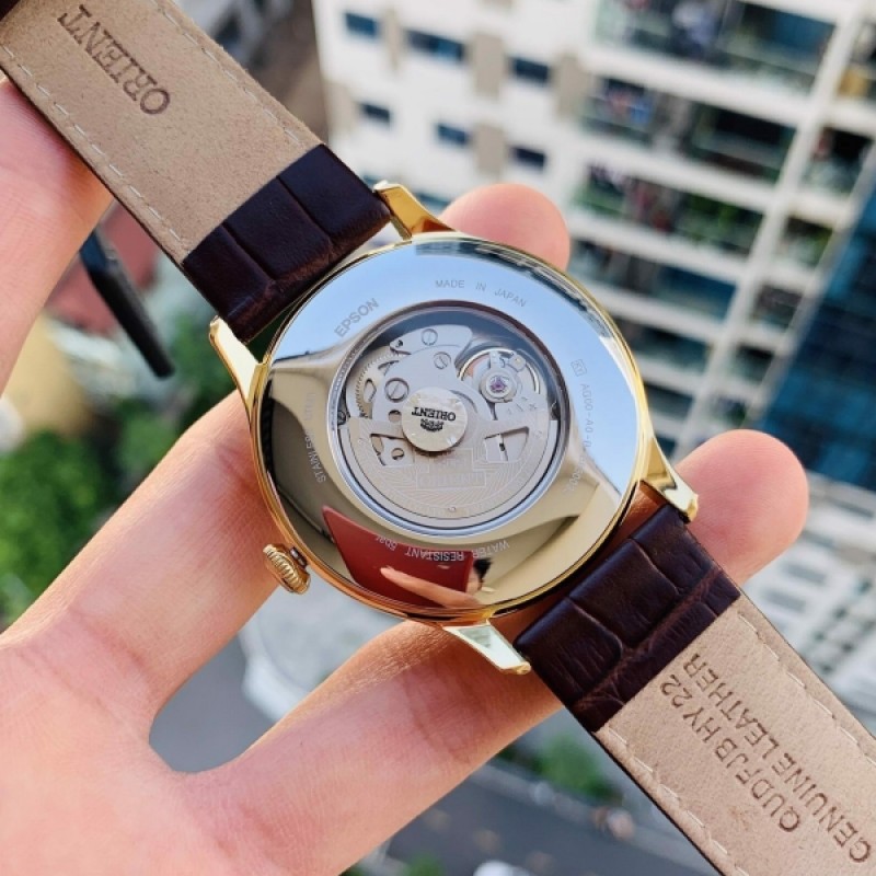 Đồng hồ Orient FUG1R001W6, khung viền thép không gỉ chắc chắn, dây da sang trọng