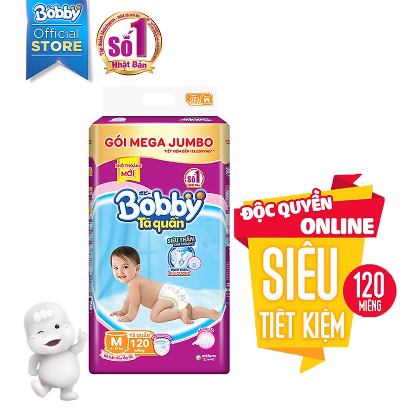 Tã Quần Bobby Gói Mega Jumbo M120 (120 Miếng)