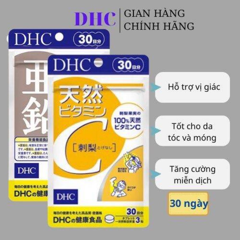 Combo viên uống DHC ngừa mụn mờ thâm 20 ngày (Vitamin C & Kẽm ZinC) - Combo Tpbvsk DHC Zinc + Vitamin C hard capsule