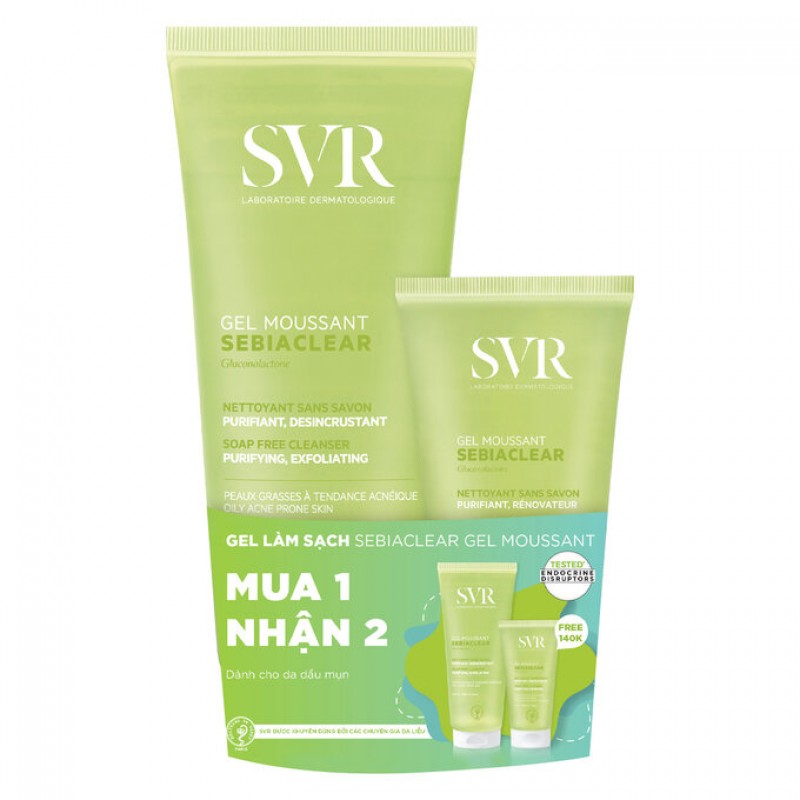 Bộ Gel Rửa Mặt SVR Không Chứa Xà Phòng Cho Da Dầu 200ml + 55ml