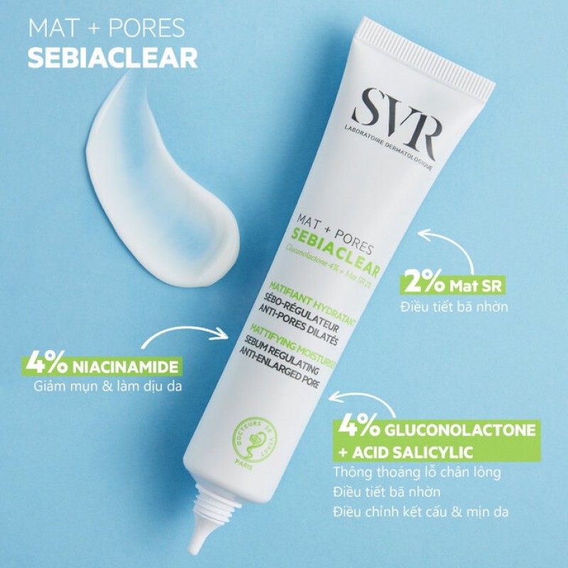 Kem Dưỡng SVR Kiềm Dầu, Se Khít Lỗ Chân Lông 40ml (Mới) Sebiaclear Mat+Pores
